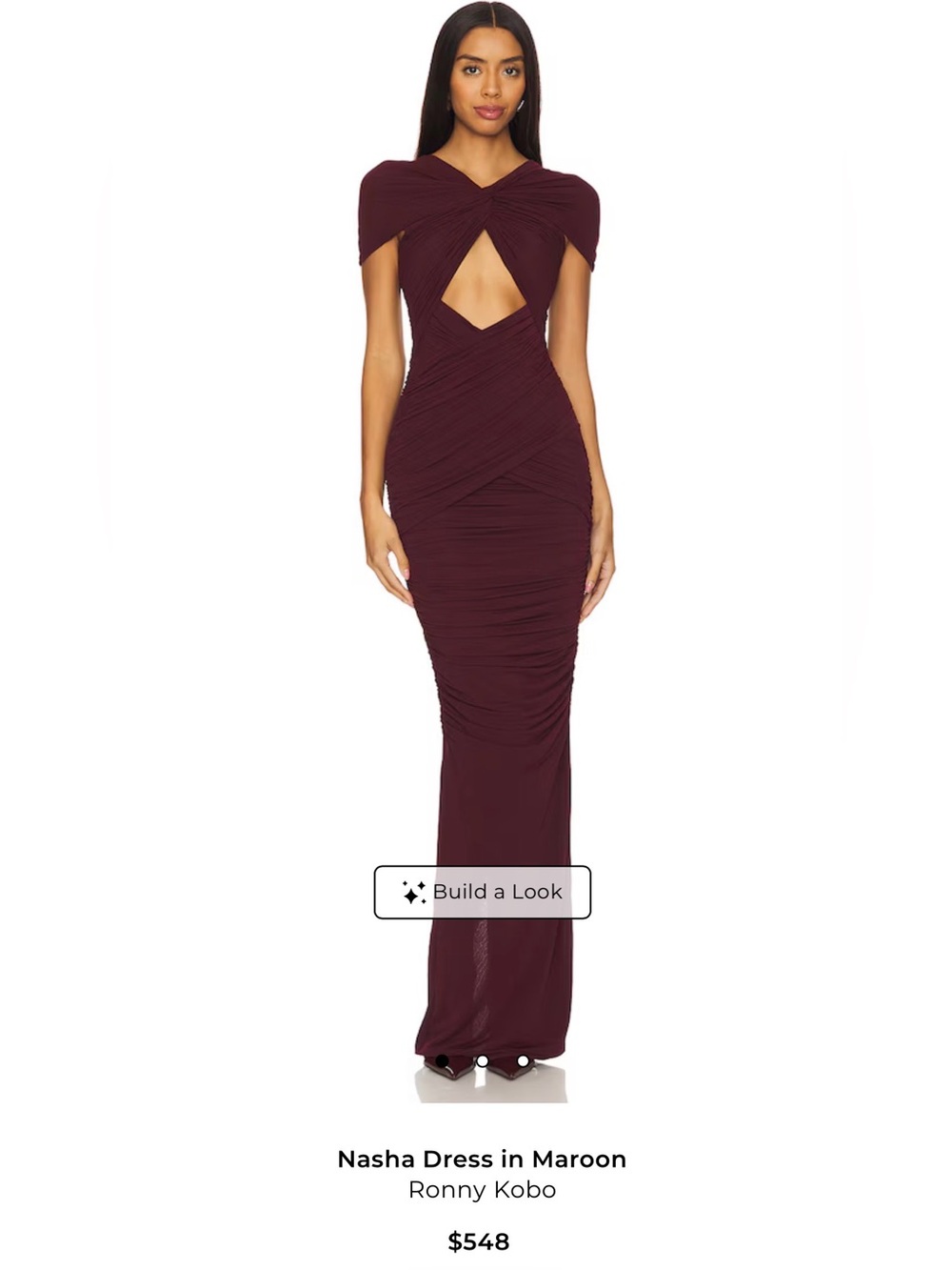 Ronny Kobo Collection Burgundy Cutout Ruched Maxi Dress